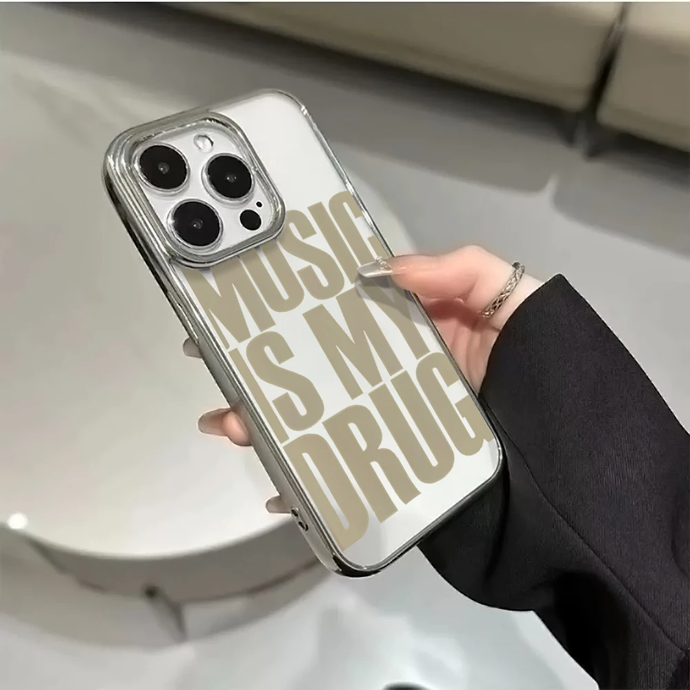 �Music is My Drug“ Muster Transparente Hülle für iPhone 15 Pro Max Hüllen iPhone15 16 17 11 12 13 14 Plus XS XR Galvanisierte Stoßfeste Schutzhülle – Detail 6