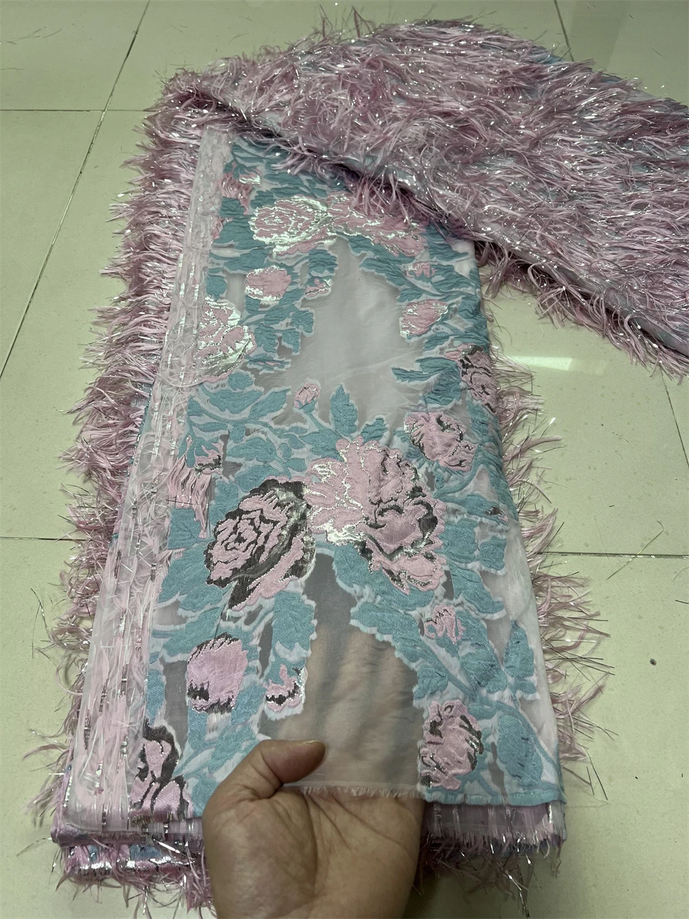 African Lace Fabric French Organza Cord Lace Fabric Embroidered Nigerian Tulle Lace Fabric With Sequins For Wedding    COP-0012