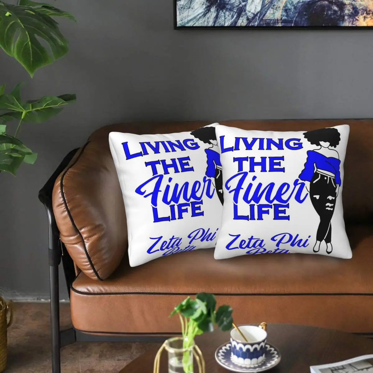 Zeta Phi Beta Sorority Logo 2 قطعة المخدة المربعة غطاء وسادة وسادة ديكور الراحة رمي وسادة لغرفة المعيشة المنزلية #1