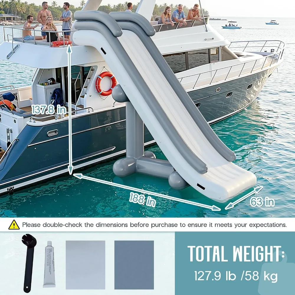 Inflatable 16x5.3x11.5 ft Commercial Water Slide for Yachts, Lakes, and Boats: Easy Setup Slide for Safe Family Fun