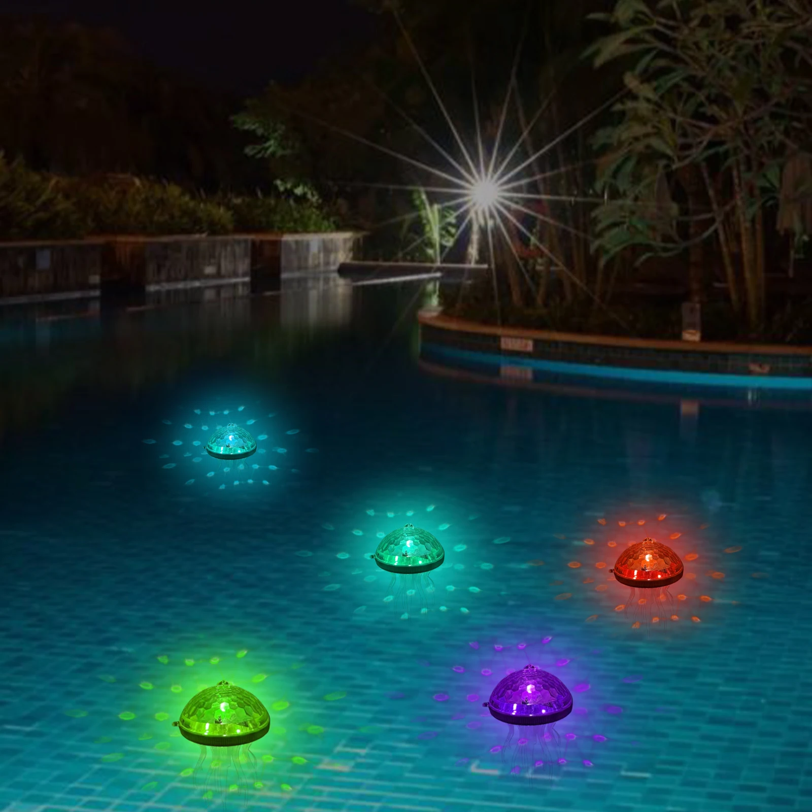 Solar Jellyfish Pool Light Dynamic RGB Color Changing Rechargeable Hanging Light Waterproof Dimmable Night Light for Garden Yard