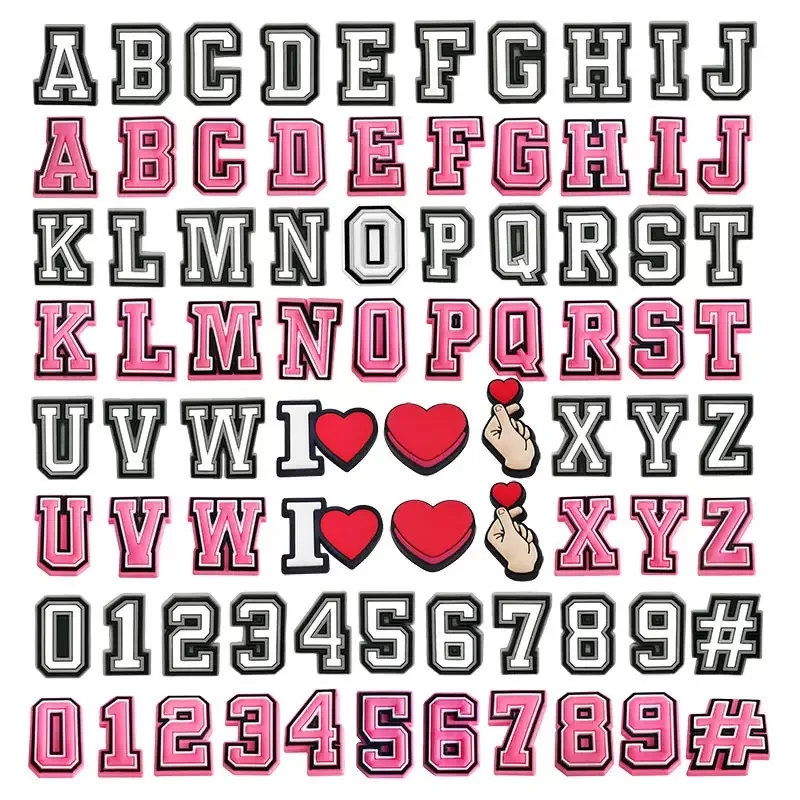 26-37Pcs Pink and Black White Letter Shoe Charms PVC Alphabet Butterfly Shoes Accessorie Decoration Clog Sandal Wristband Buckle