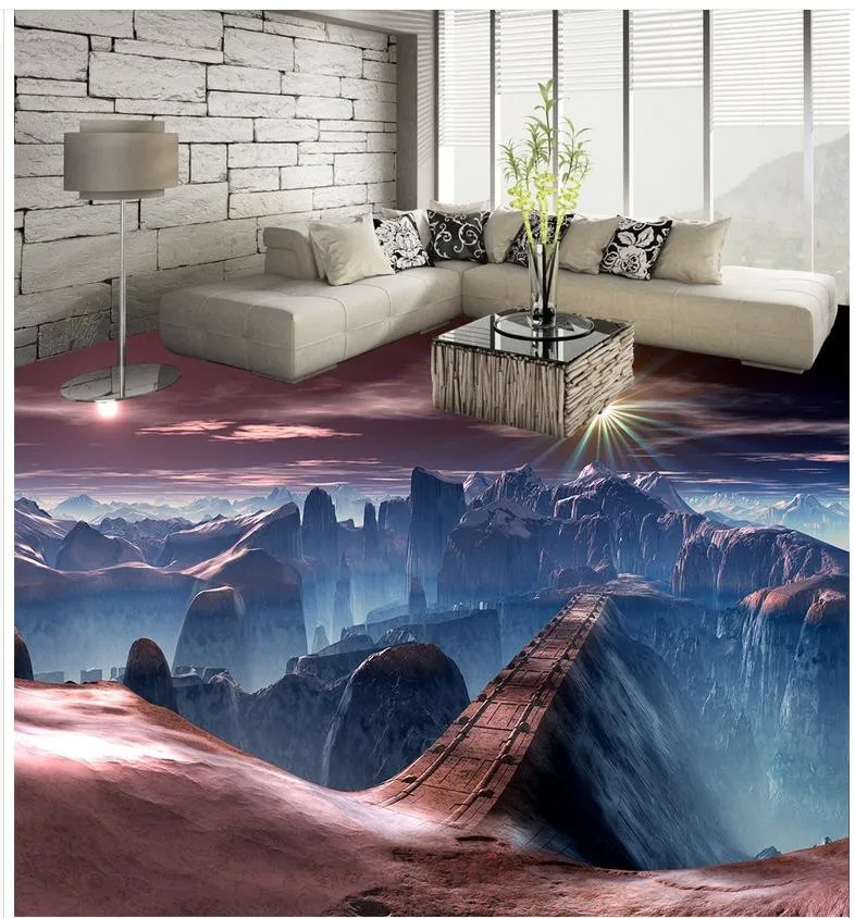 

3D Custom Photo 3d floor painting wallpaper birdge floors waterproof self-adhesion home decoration