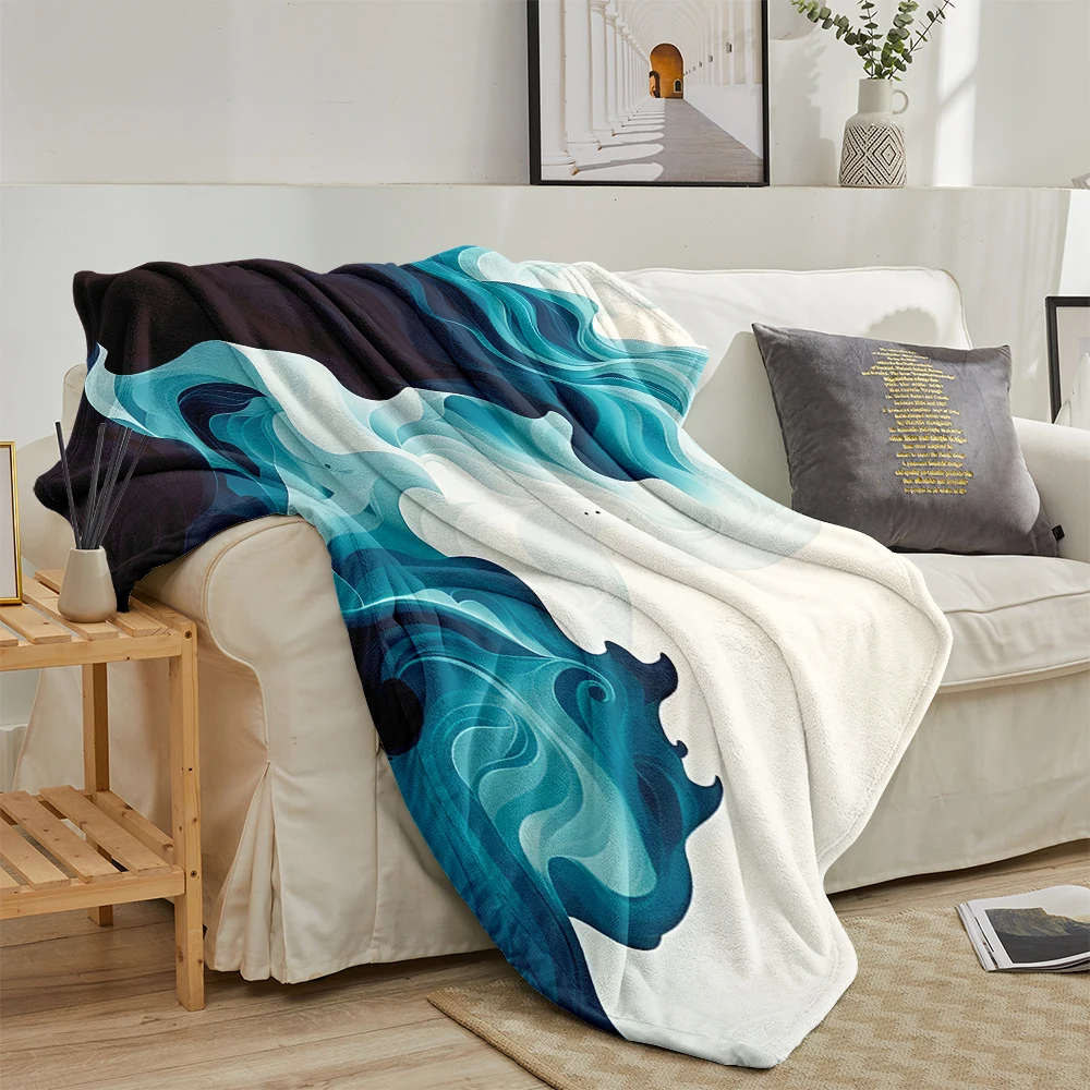 Deep Blue Smoke Waves Flannel Blanket Warm Soft Halloween Christmas Decorative Couch Warm Cozy All-Season Gift
