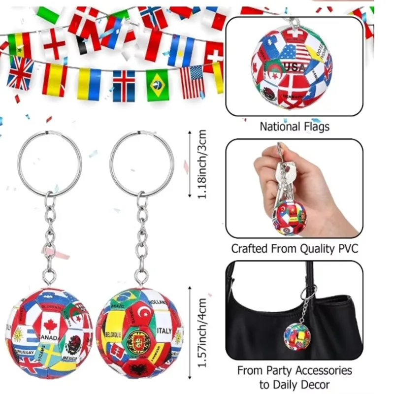 12 pcs New World Flag Football Keychain Country Soccer Club Fans Keyring Car Key Chains Souvenir Bag Pendant Accessories Gifts