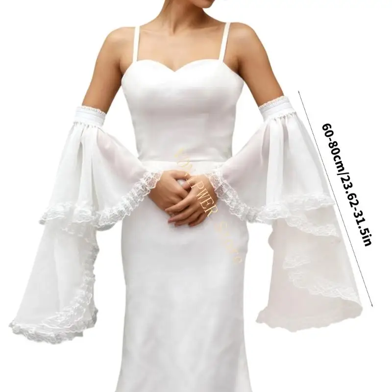 Decorative Arm Sleeves with Lace Trim Elastic Cuffs Arm Covers For Wedding Party D08E