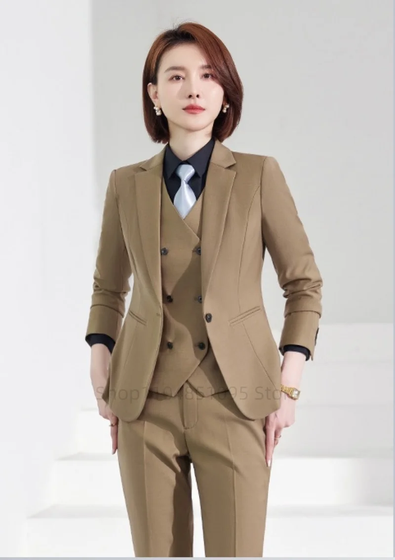 Spring/Autumn New Style Professional Beauty Salon Manager Workwear Women's 3 Piece Long Pants Suit Elegant High End Uniform