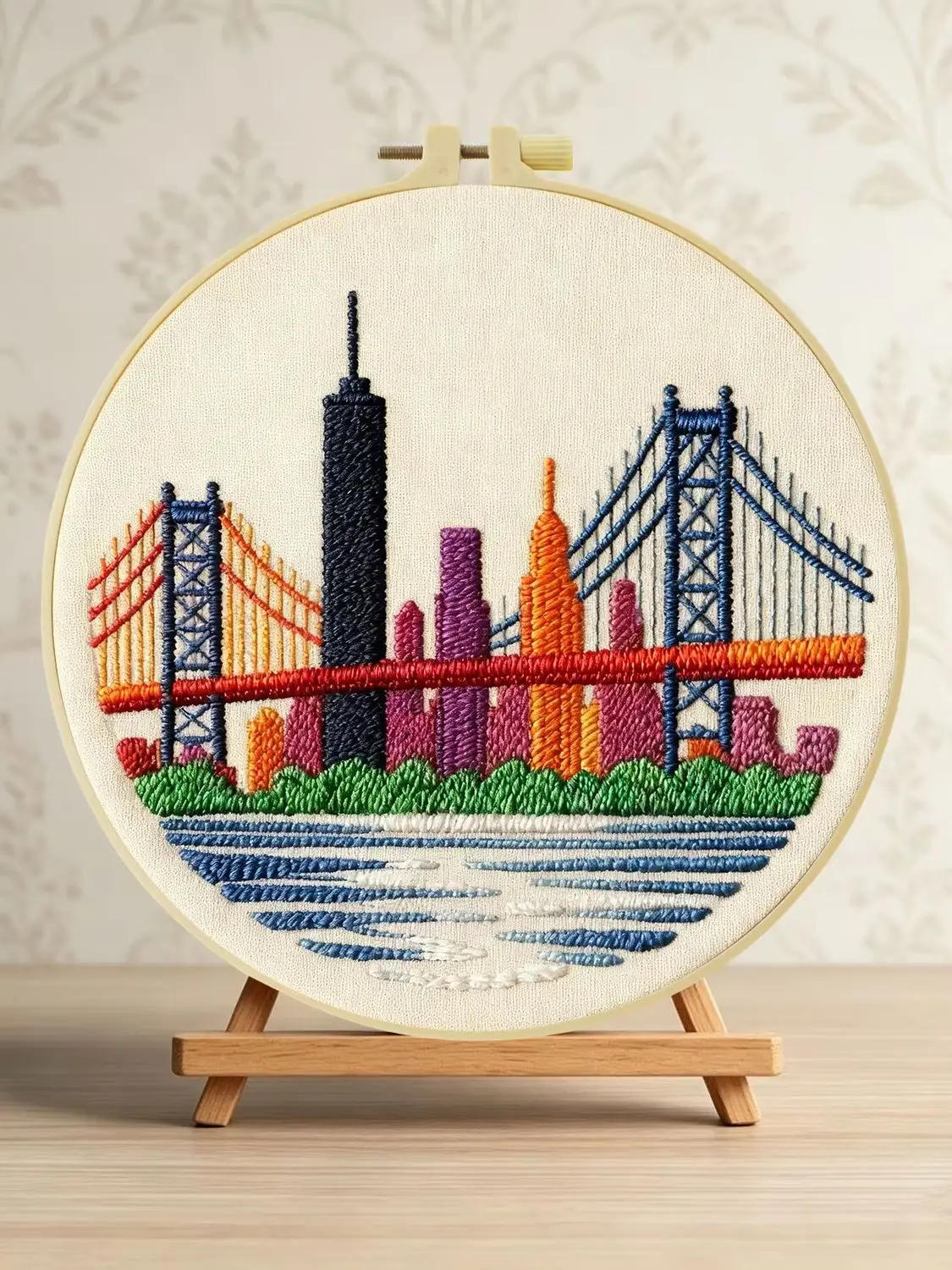 New York Skyline 1 Stück DIY Stickerei-Material-Set für Anfänger Stickerei-Starter-Kit Kreuzstich-Kunst als Geschenk Nadelarbeiten Handwerk – Detail 1