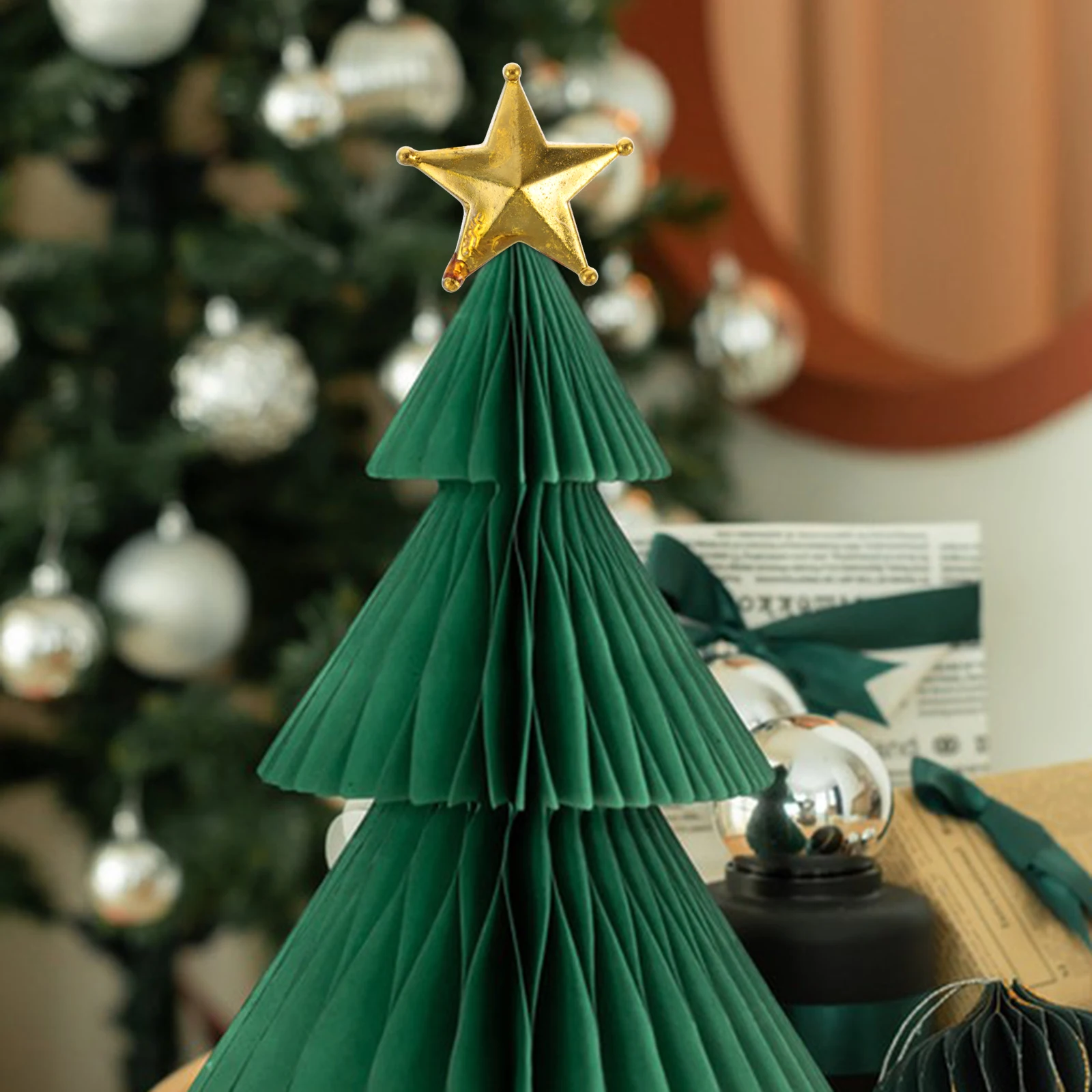 

50pcs Christmas Tree Topper Gold Star Treetop Decorations Plastic Mini Party Festival Home Decoration Stand Firmly Easy Install