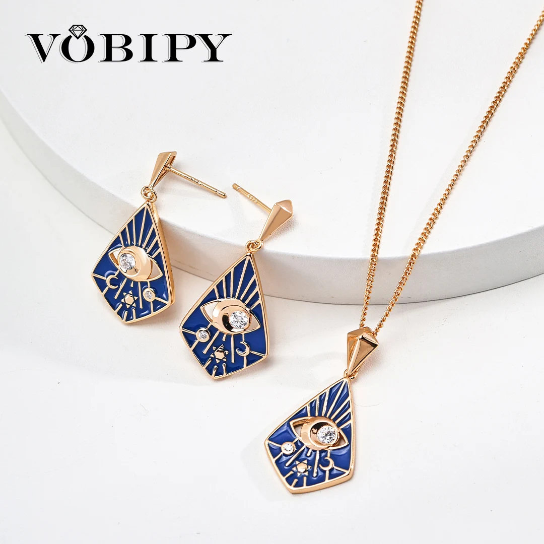 VOBIPY Vintage Drip Glaze Necklace Earrings Set S925 Silvers Enamel Earrings For Women Girl Jewelry Set Evil Eye Inspired Design