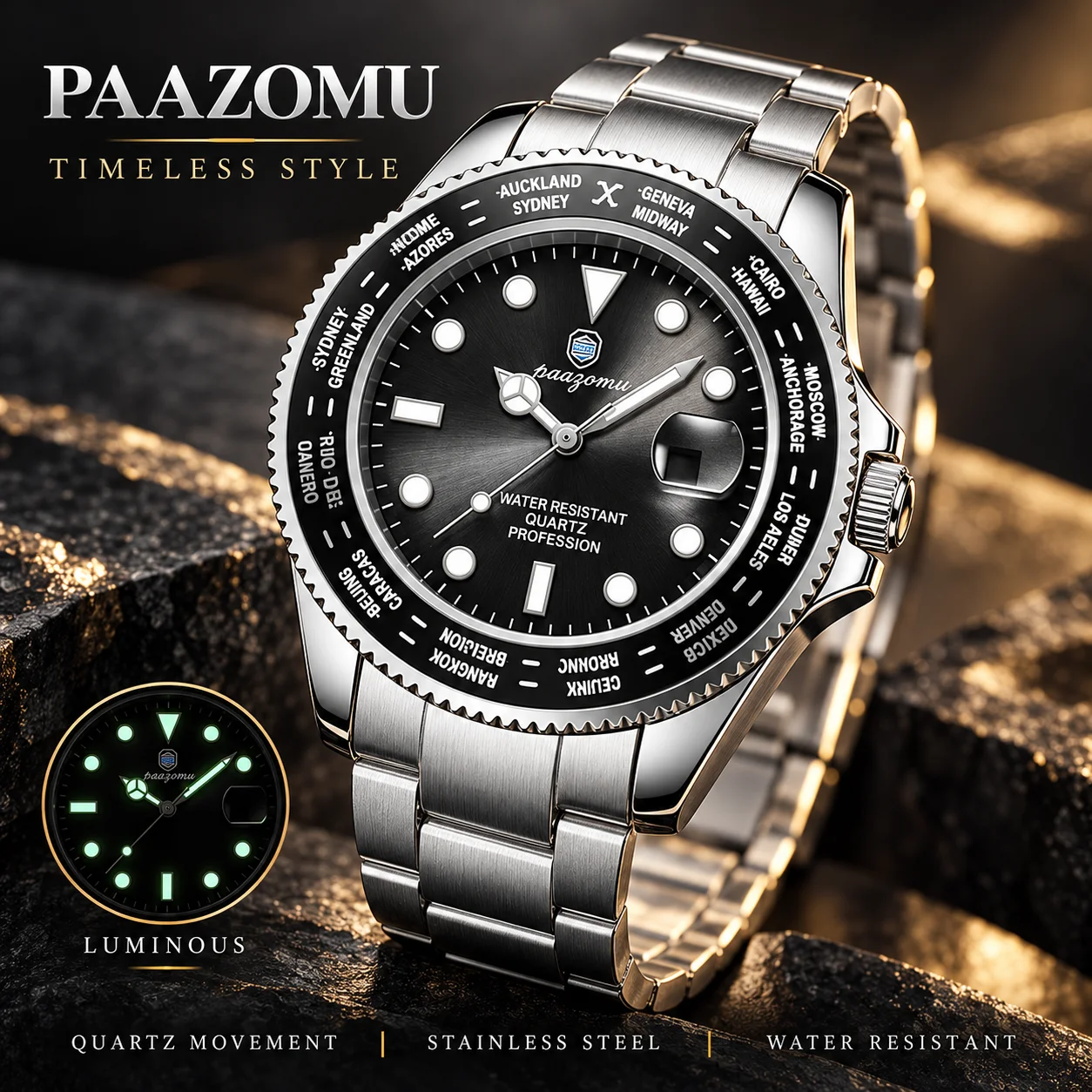 PAAZOMU Military Fashion Luxury Man Quartz Watch Luminous Waterproof Wristwatch Sleek Timepiece for Business Casual Men Watches
