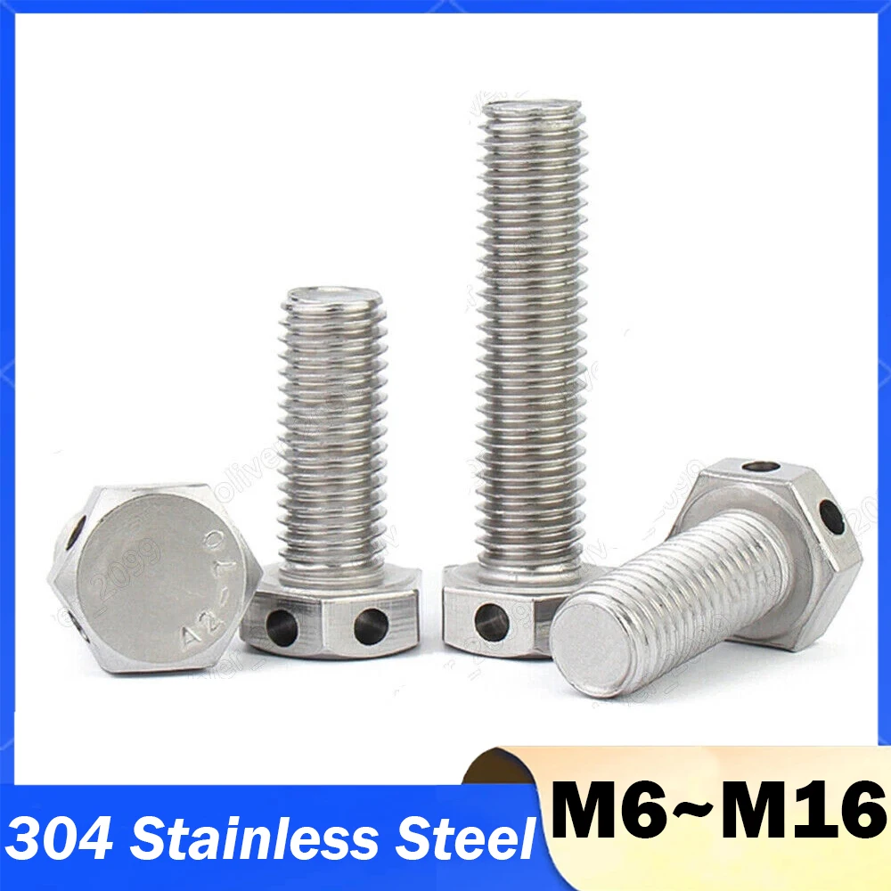 304 Stainless Steel Head Perforated External Hexagon Screw / Screw with Safety Hole M6 M8 M10 M12 M16