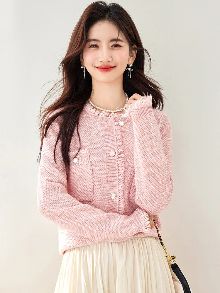 Autumn Winter New Knitted Cardigan Women Sweet Cute Pink Sweater Outerwears Korean Fashion Long Sleeve Loose Tops