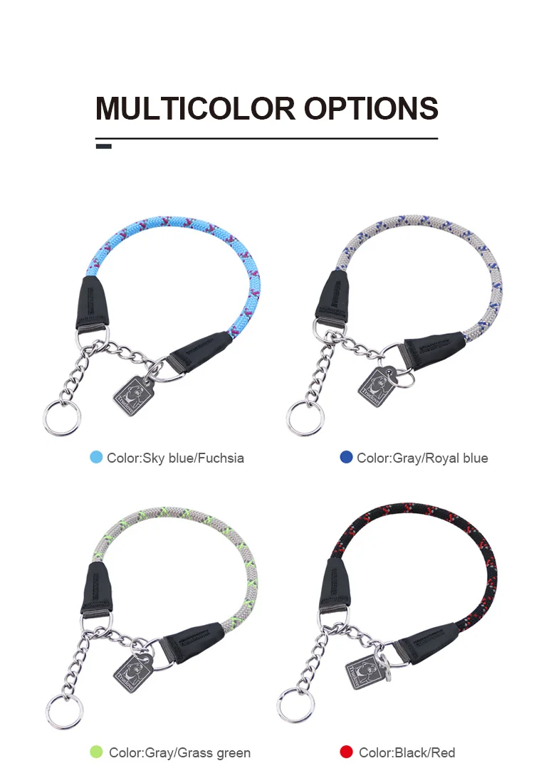 Truelove Pet P-Chain Nylon Dog Collar Stainless Steel Chain Pull-resistant Reflective Decorative Explosion-proof Walking TLC5373