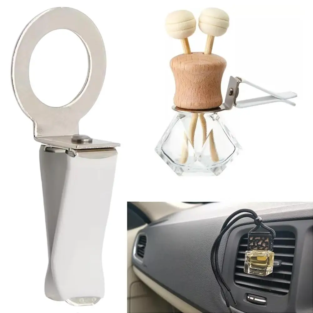 Clipe de perfume para saída de ar condicionado de carro, clipe de perfume branco, preto, acessórios para carro, clipe de perfume rotativo, garrafa de aço 360 ° y4j2