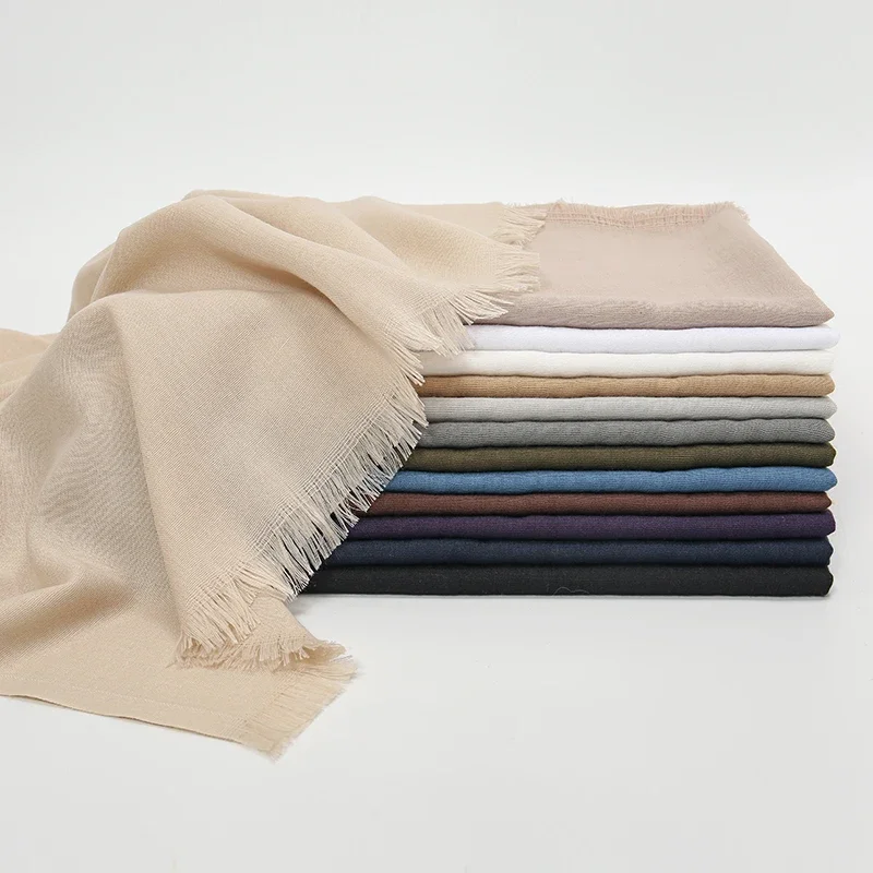 Plain Cotton Scarf Bamboo Style Foulard Muslim Ladies Essential Solid Scarf Fringes Pashmina Scarves Islam Shawls and Wraps