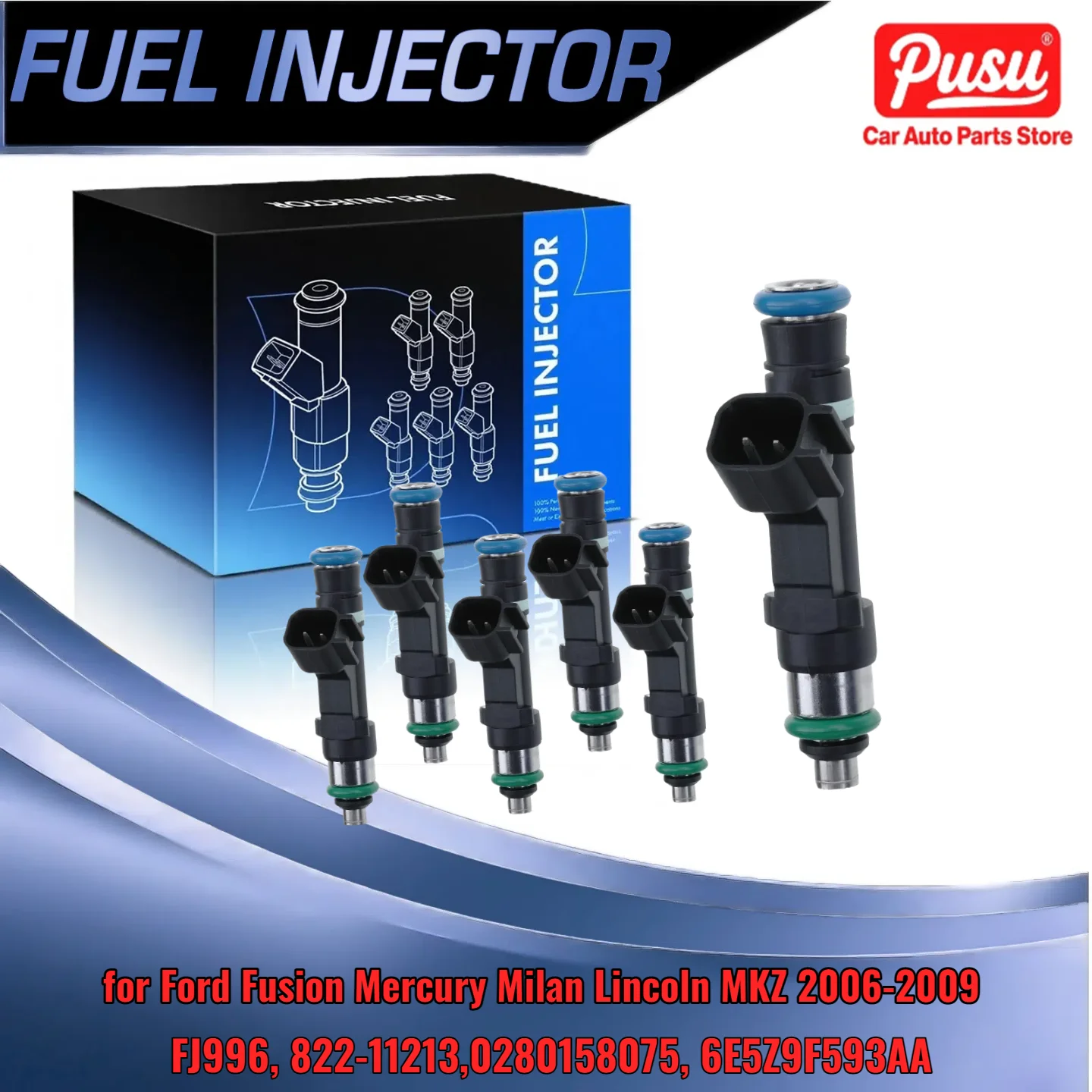

Набор из 6 топливных форсунок для Ford Fusion 2006-2009 3.0L V6 FJ996 0280158075 Подходит для Mercury Milan Lincoln