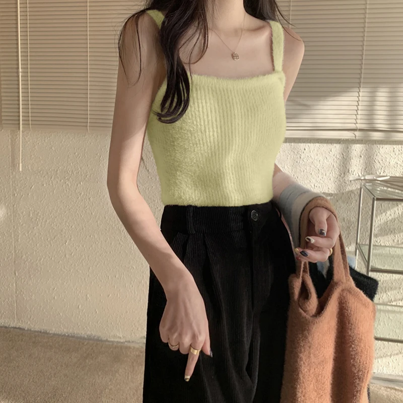 Knitted Women Solid Color Tops Casual Sweater Vest Thick Sleeveless Knitwear