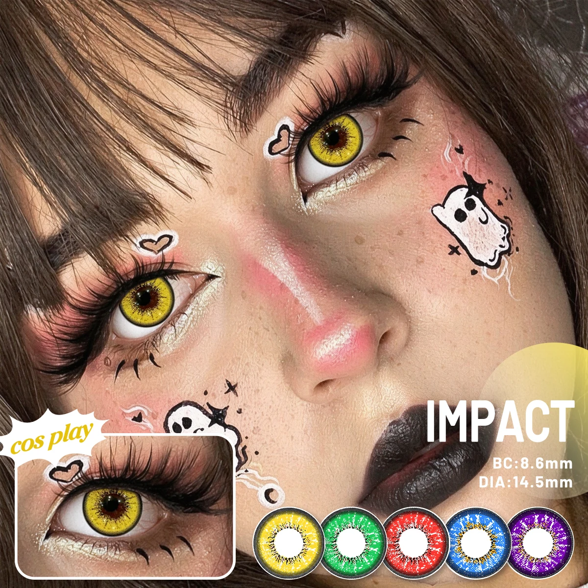 VISUASHOW Gelbe Anime Cosplay Farbkontaktlinsen 1 Paar halbjährig weiche Linsen 14.2mm für Halloween Weihnachten Party Augen Make-up