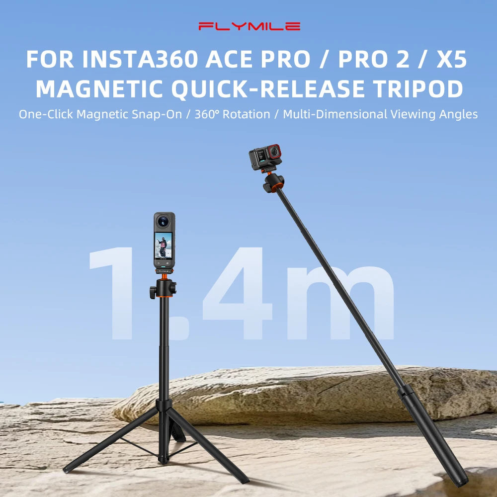 Flymile Stativ für Insta360 X6/X5/Ace Pro 2 Kamera Schnellwechselhalterung Stativ Selfie-Stick 140CM Verstellbarer Ausziehbarer Stab – Detail 1