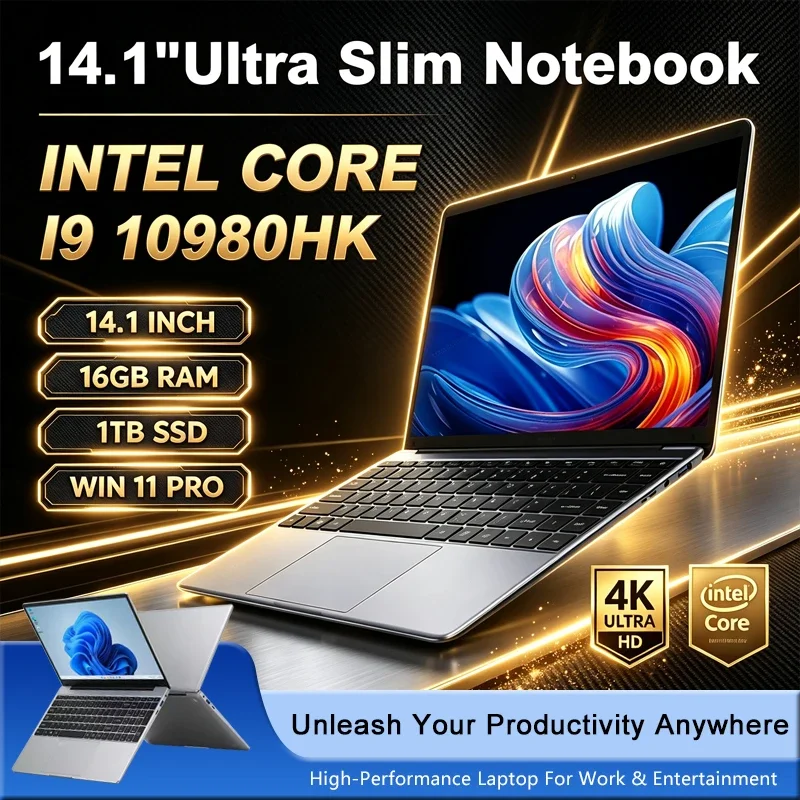 New 14.1' Laptop Intel Core I9-10980HK 16GB 32GB 2TB Gaming PC Ultra Slim Office Study Computer PC Windows 11 Pro 1920*1080 HD