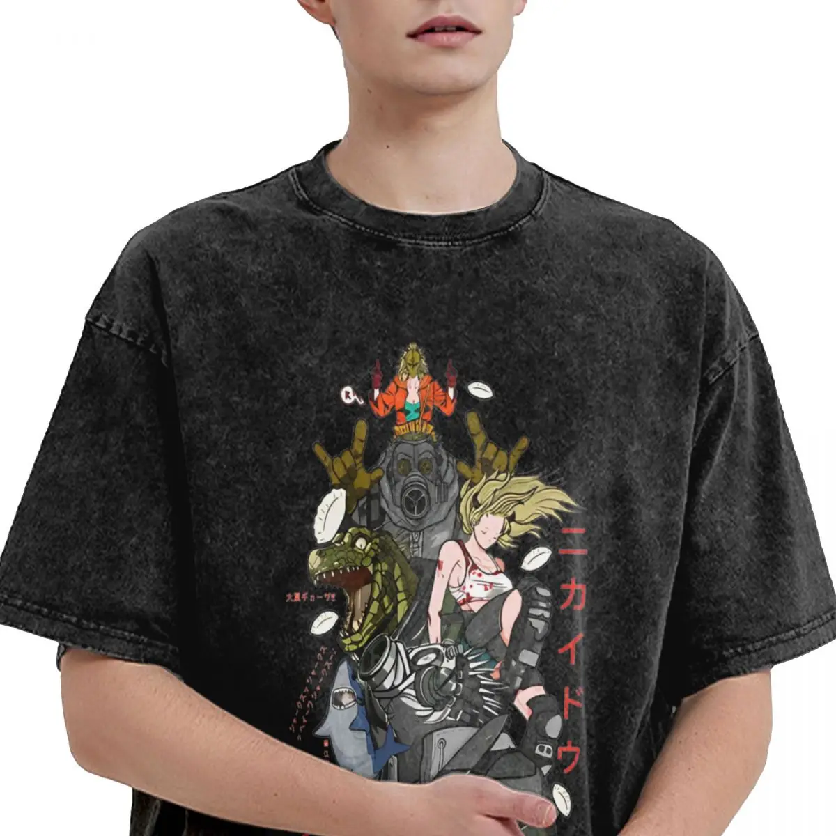 Washed T Shirt Dorohedoro T-Shirt Street Manga Fanart Nikaido Streetwear Short Sleeve Summer Tops Tee Shirt for Men Women