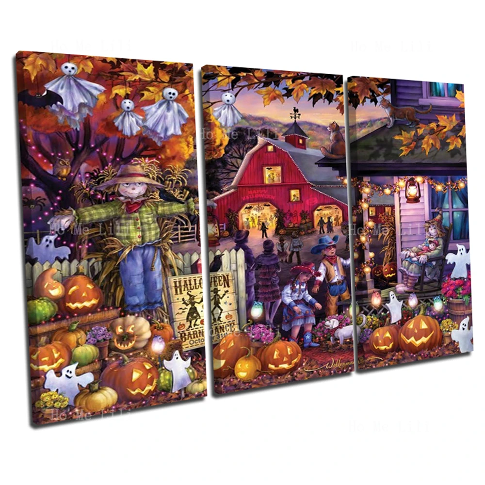 Barn Dance At The Vermont Christmas Company Haunted House Party Triplet Mural Sofa Background Wall Painting