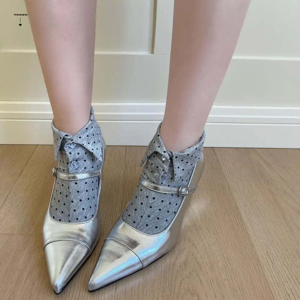 

Fashion Button Flip Collar Socks Lapel Novelty Polka Dot Socks Patchwork Hosiery Short Ankle Socks Streetwear