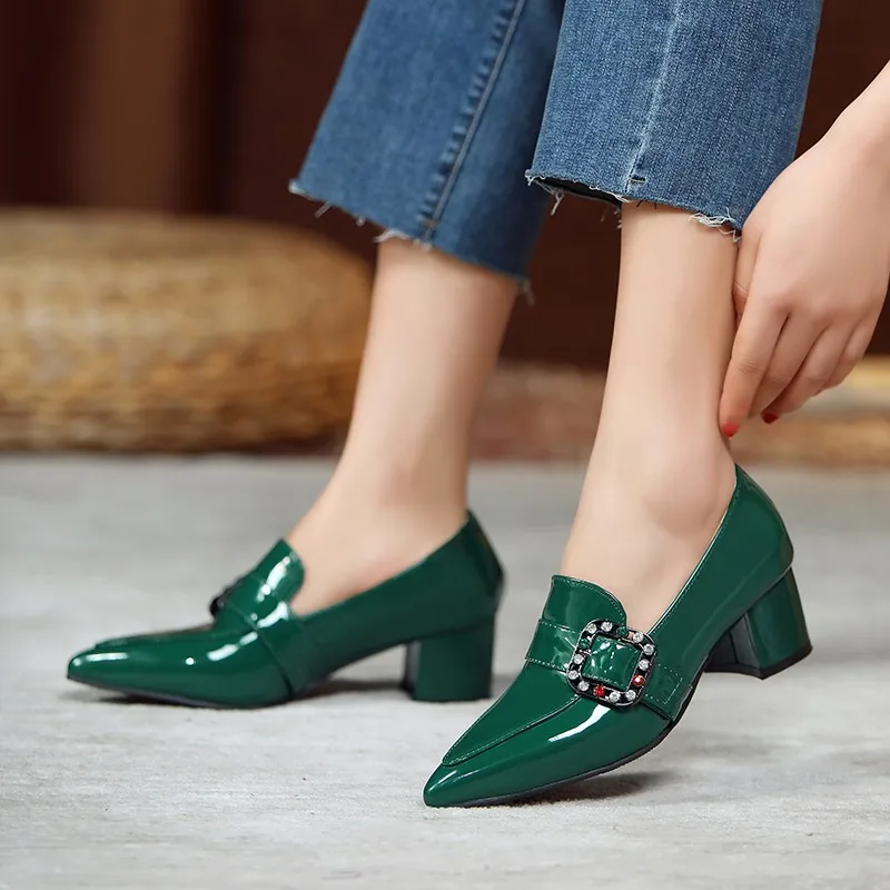 Elegant Medium Heels Pumps Woman New 2022 Nude Green Black Sexy Pointed Toe Ladies Party Office Wedding Shoes Large Size 44 45