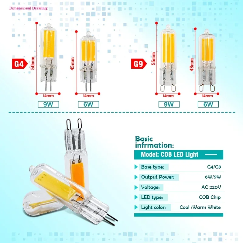 Суперъяркая лампа G4, G9, фонарь 6 Вт, 9 Вт, переменный ток, 220 В, 230 В, стеклянный монолитный блок искусственных ламп, замена галогенной лампы 30