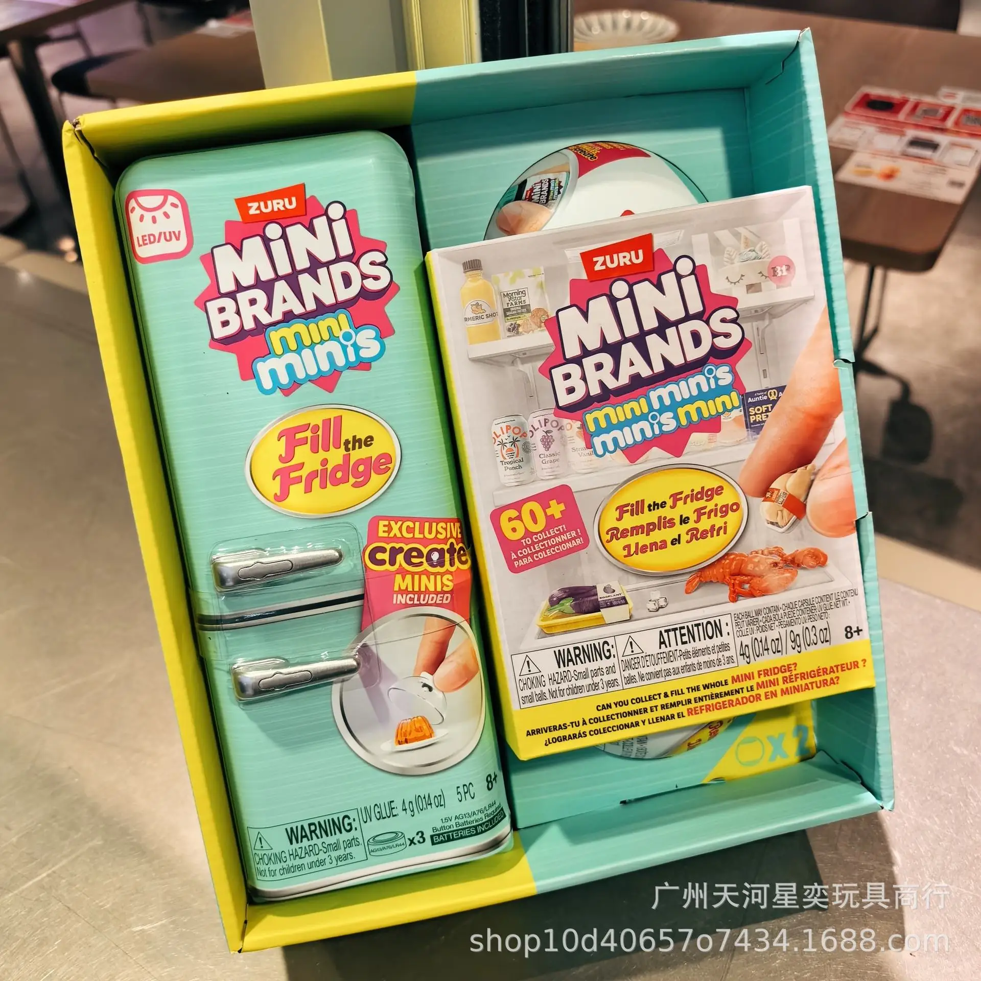 

Zuru Authentic Mini Brands Fill The Fridge Playset Led Uv Light Up Mini Refrigerator With Miniature Food Collectibles Toy Gifts
