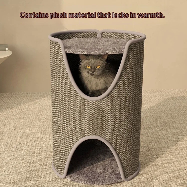 Árbol rascador de sisal cerrado con cama y poste para gatos - imagen 5