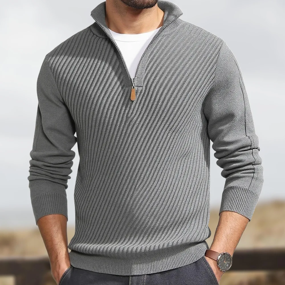 Zipper Turtleneck Sweater Autumn And Winter New Twill Knitted Pullover Large Size Men's Clothing