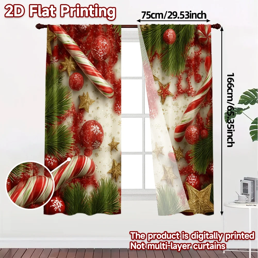2D Flat Printing,JIT 2pcs, Curtains (Without Rod) Festive Peppermint Popular Creative Curtains Versatile Polyester Curtains All