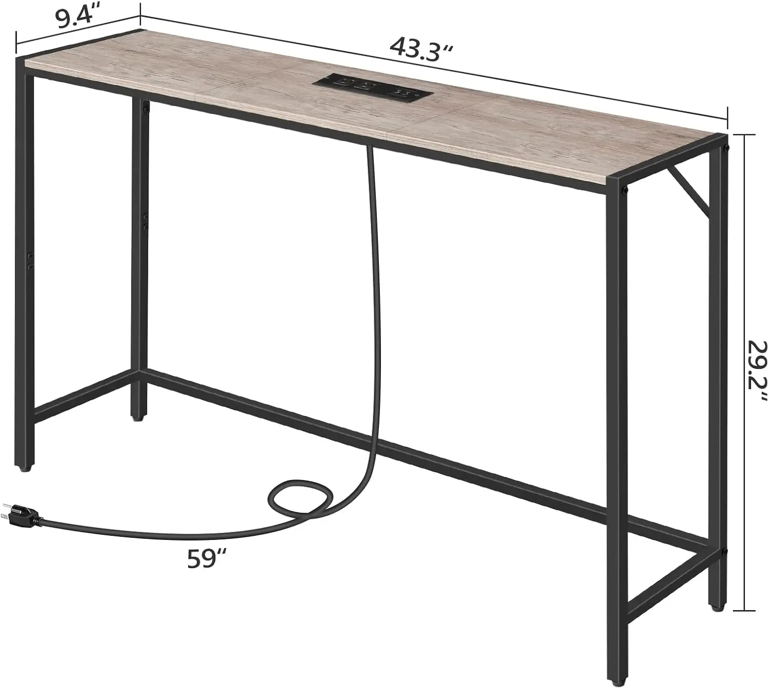 

Консольный столик, узкий диван-стол, входной стол 43,3 дюйма с электростанцией, столик за диваном, простой стиль, для гостиной,