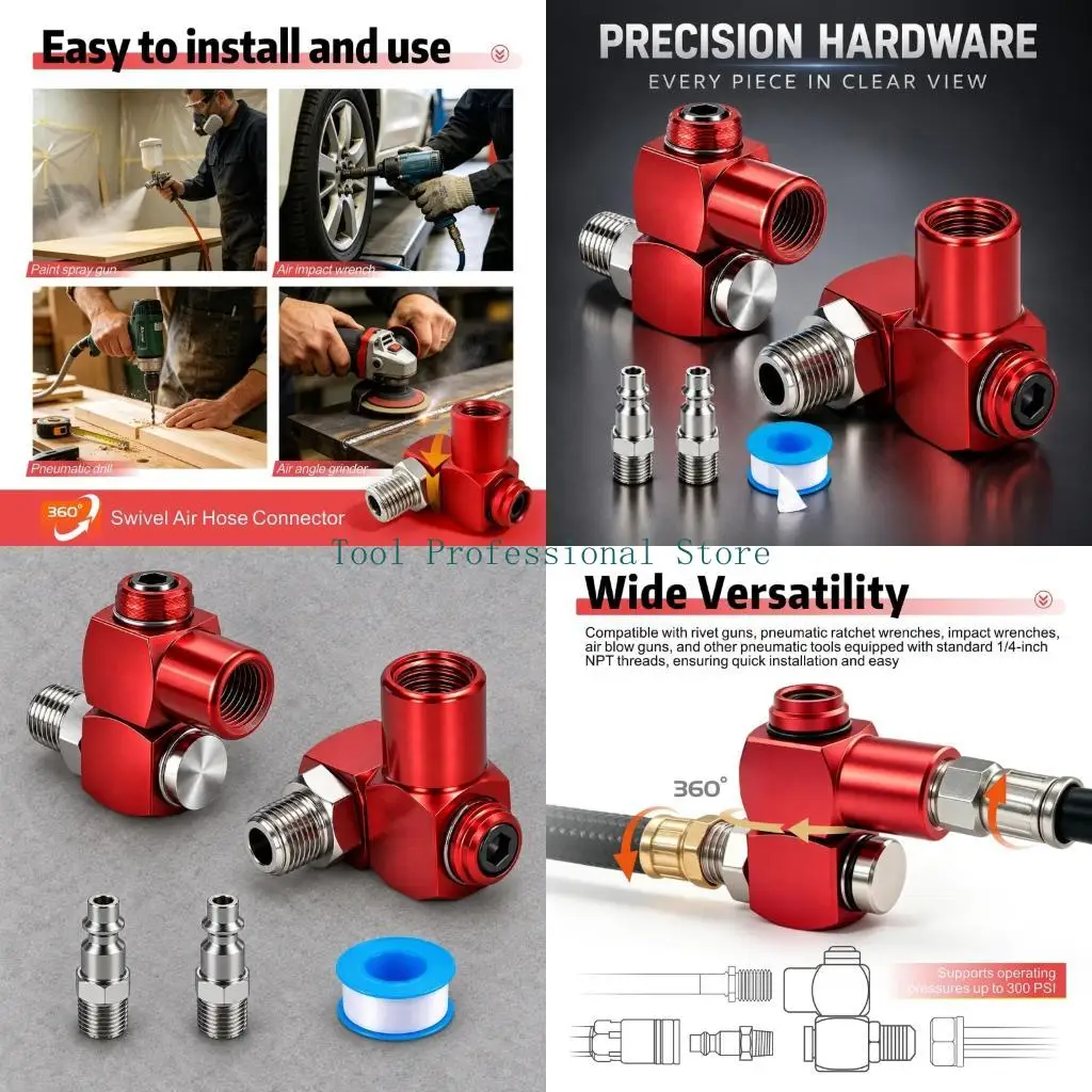 57QF Air Tool Hose Connector Pair with 360-Degree Swivels Action, Aluminum Alloy Construction, and Push-to-Lock Quick Connection