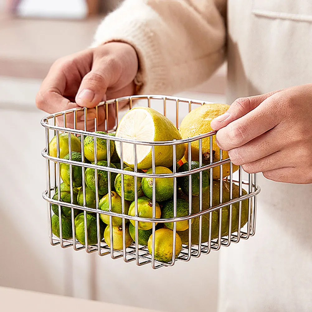 

Stainless Steel Storage Basket Large Size 304 Grade Silver Black Wire Fruit Kitchen Countertop Vegetable Camping Lightweight