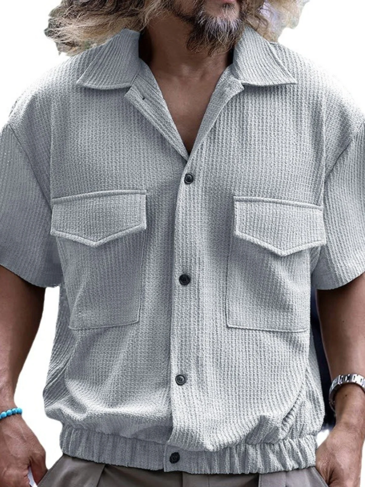 

Loose Men's ort Sve irt with kets Breathable Moisture ng Casual Summer Faion Pure Color Other Material irt