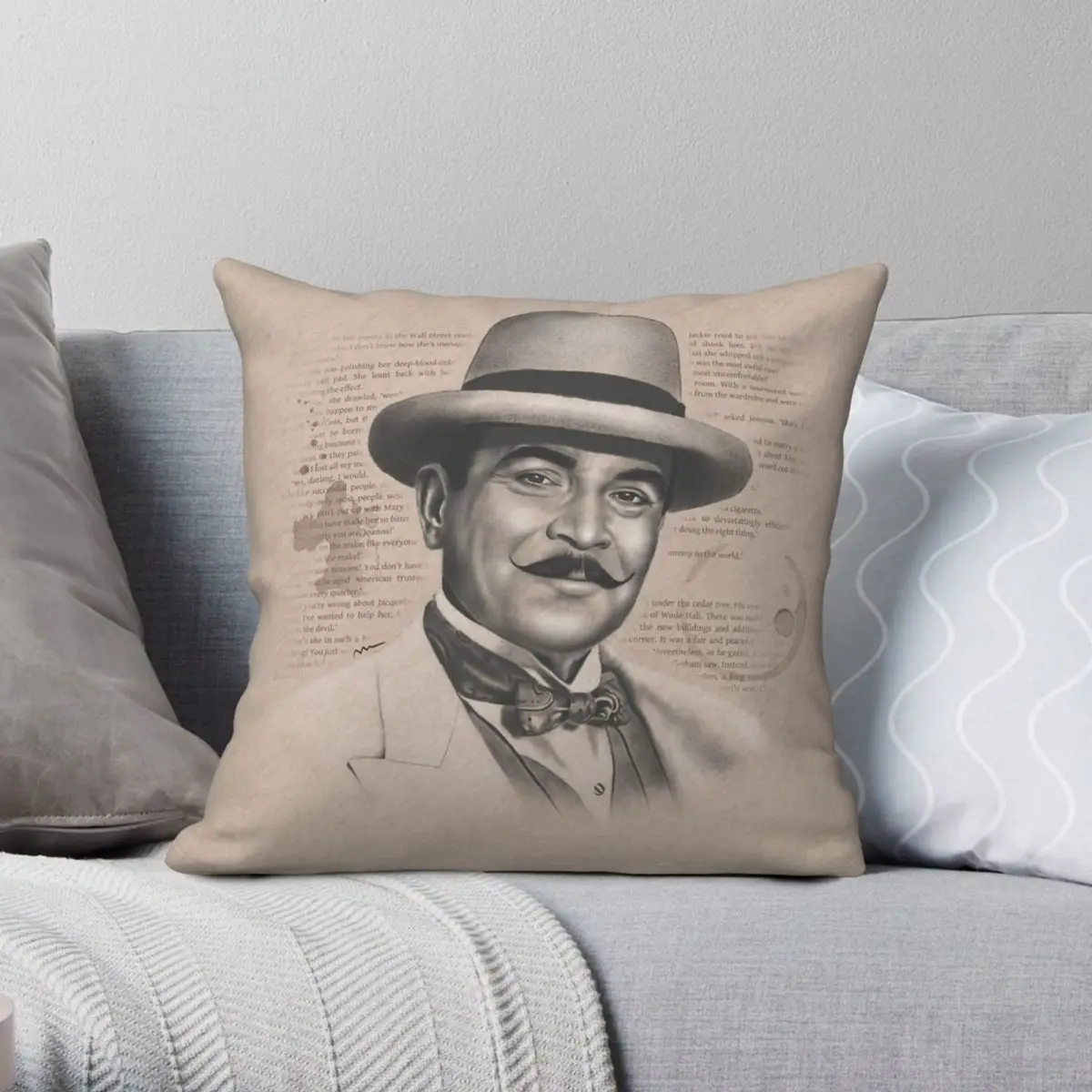 Agatha Christie's Poirot Hercule Square Pillowcase Polyester Linen Velvet Pattern Decorative Throw Pillow Case Car Cushion Cover