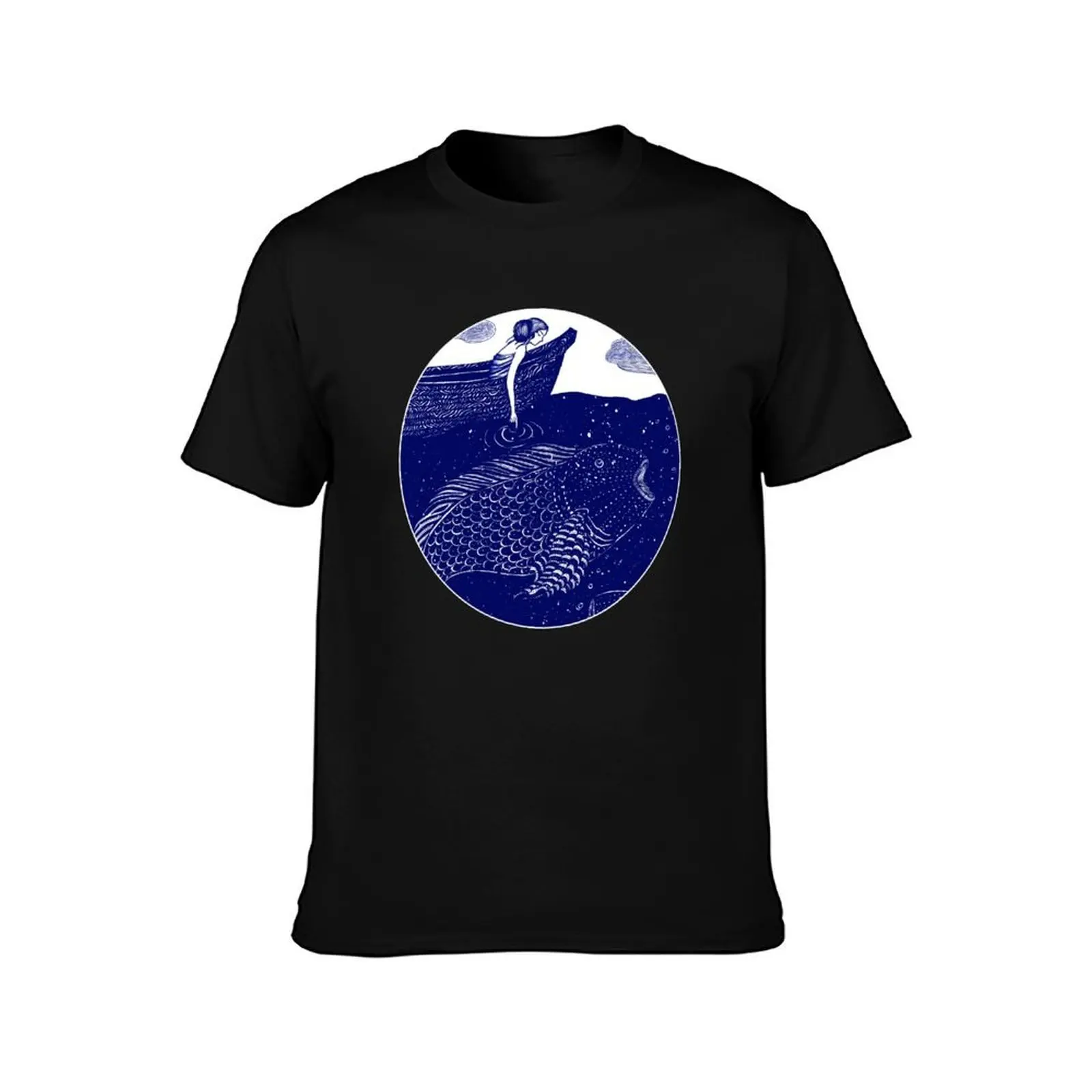 The Blue Shimmering Sea Lights T-Shirt, Summer Casual Cotton Tee, Oversized Streetwear Tops, Vintage Graphic Print, 100% Cotton