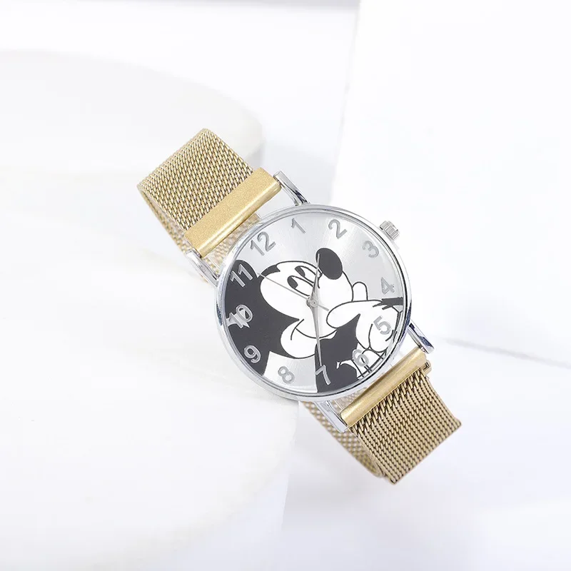Stylish Disney Mickey Mouse Watch with Stainless Steel Mesh Strap for Men and Women