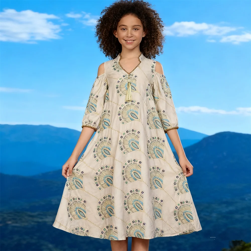 

Elegant Arab Turkish Embroidered Long Robe for Girls Muslim Dress Morocco Kaftan Turkey Caftan Kids Dubai Abayas Jalabiya Gown