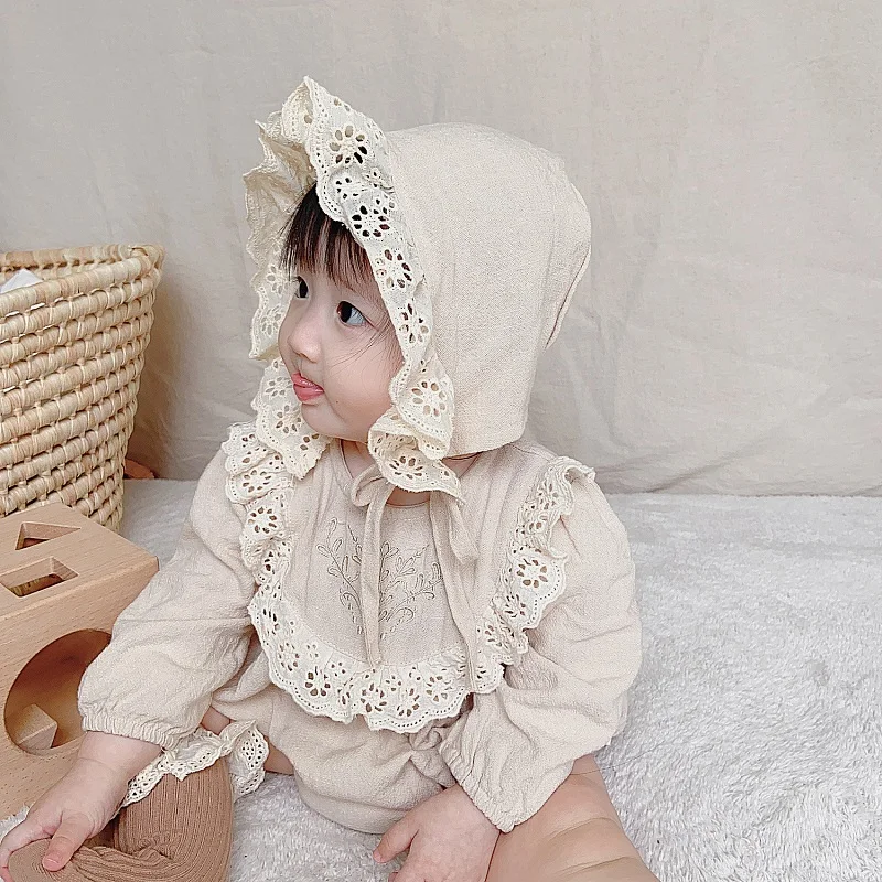 Cute Baby Girl Clothes 0-2Years Newborn Princess Long Sleeve O-Neck Lace Romper +Hat 2PCS Outfits Birthday Party Bodysuit