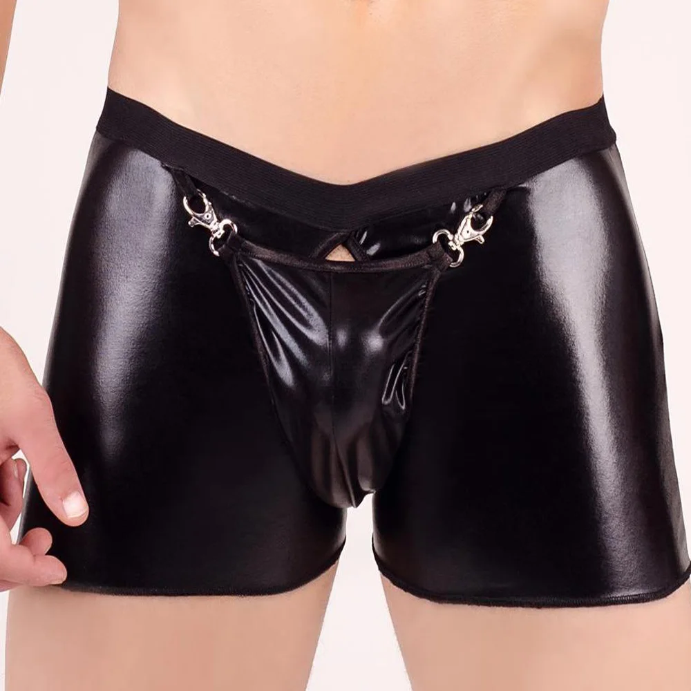 

Artificial Leather Beautiful Men Patent Underwear Night Club Patents Sexy Tights Knickers Leather Metal Buckle