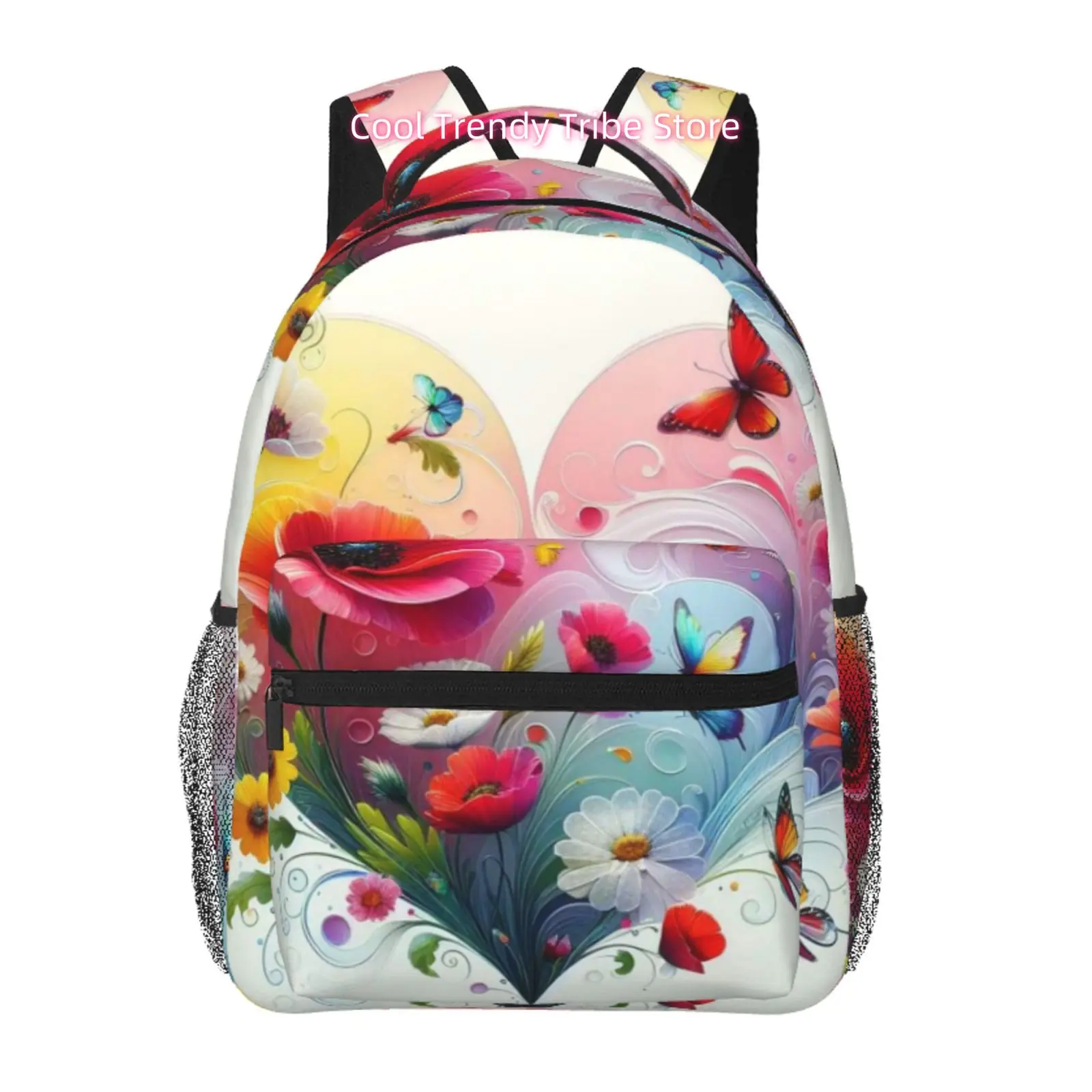 Heart-Shaped and Butterflies Print Backpack, High Quality Oxford Cloth, Adjustable Shoulder Straps, for Women Travel, Outdoor& D