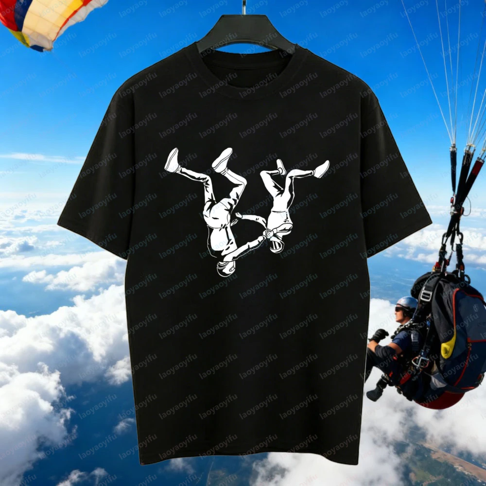 Abenteuerliches Fallschirmspringen Baumwoll-T-Shirt für Männer und Frauen Dynamisches Duo Freifall-Silhouetten-Print Lässige Oberteile Einzigartiges Abenteuer-Geschenk – Detail 5