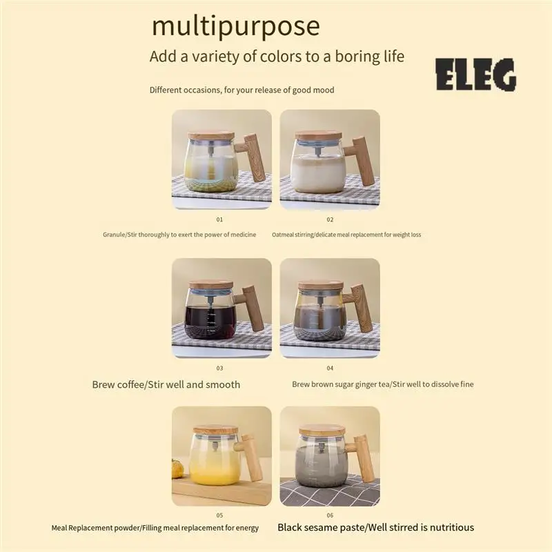 ELEG-Self Stirring Mug Electric High Speed Mixing Cup Self Stirring Coffee Mug Glass Automatic Stirring Cup For Coffee