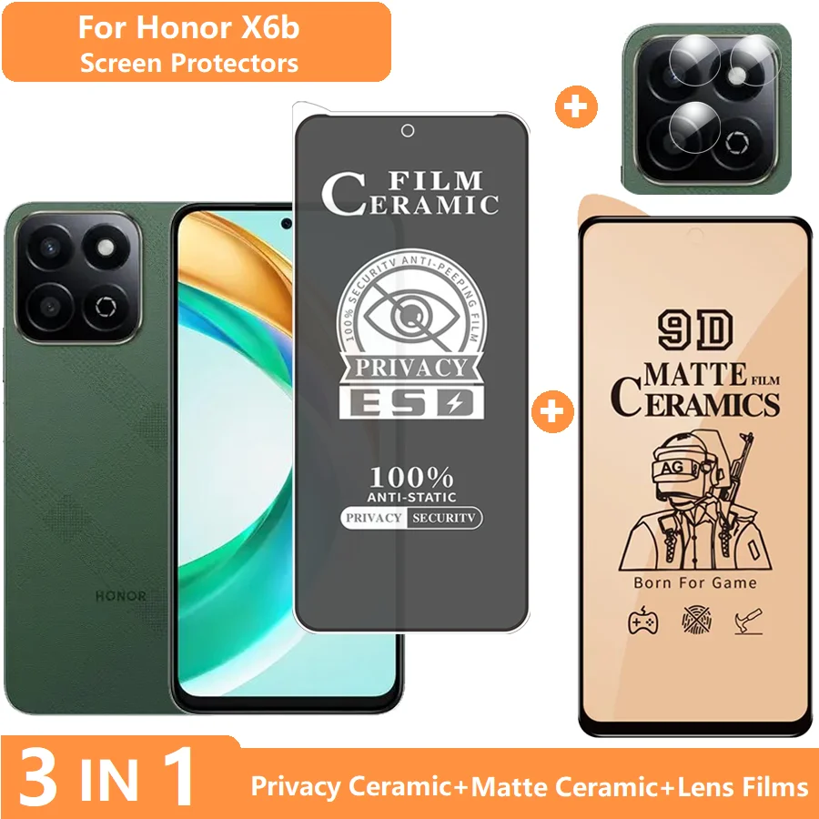 

3-in-1 Screen Protector Film for Honor X6b 5g Privacy Film & Lens Film & Soft Ceramic Matte Film Anti Scratch