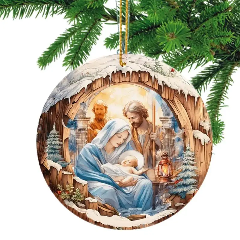 2D Acrylic Nativity Christmas Ornament Christmas Hanging Supplies Car Pendant Christ Religious NewYear Christmas Tree Decoration