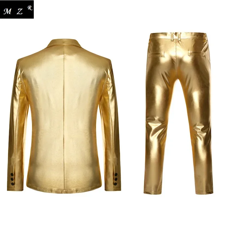 Men's Shiny Gold 2-piece Suit (Blazer + Pants) Fashion Party DJ Club Dress Tuxedo Suit Men's Stage Singer Costume